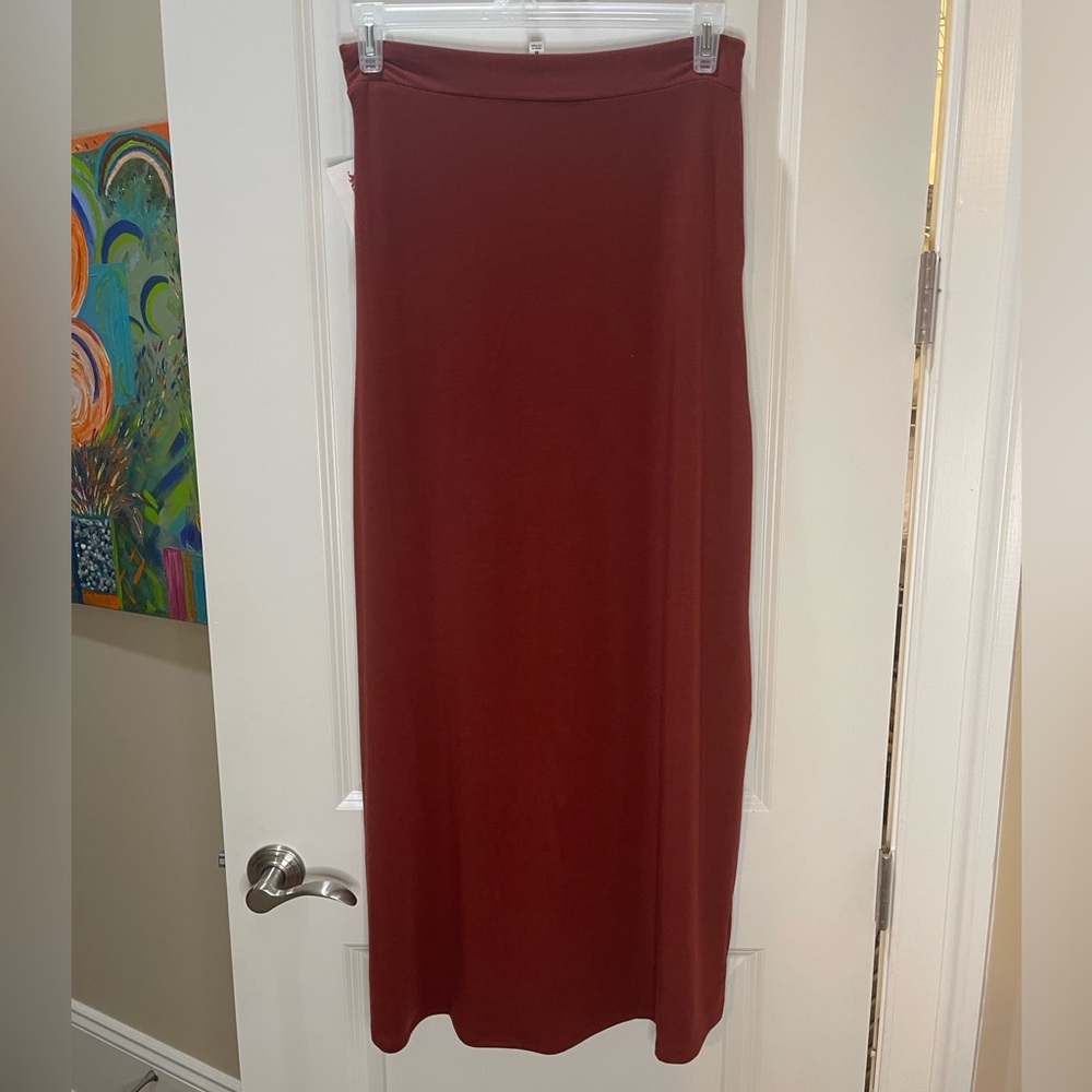 NWT Zenana Outfitters Maxi Skirt Dark Rust With Pockets Drawstring Size M - Picture 5 of 6